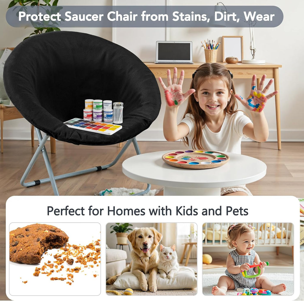 Velvet Stretch Saucer Chair Cover, Round Moon Chair Cover for Adults & Kids