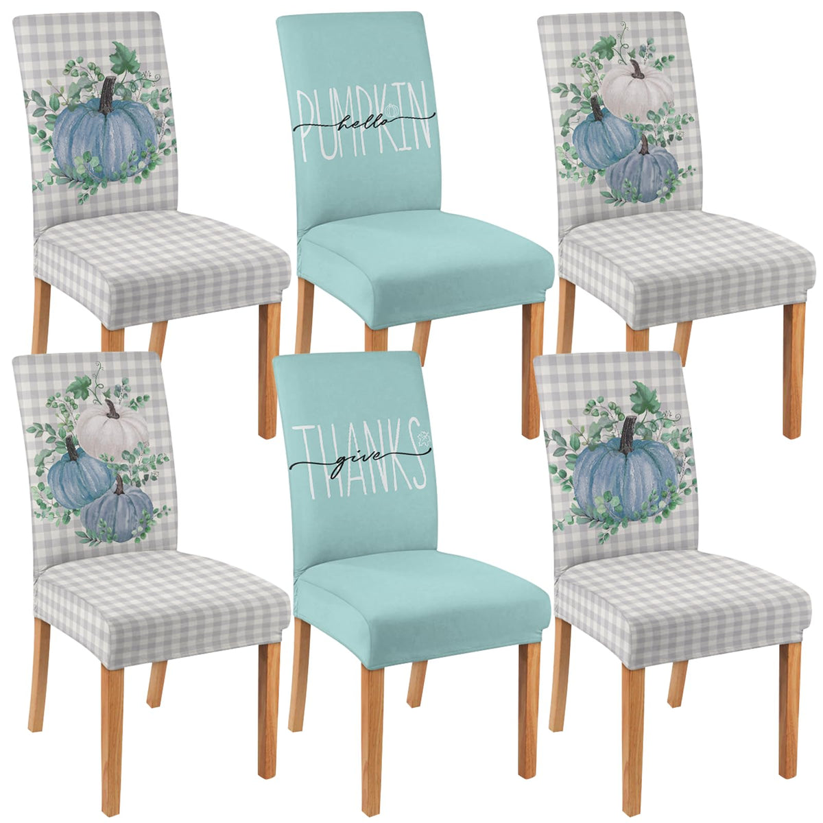 6 Pcs Fall Chair Covers for Dining Room, Thanksgiving Stretch Removable Dining Chair Cover Set of 6, Autumn Pumpkin Chair Slipcovers Seat Protector for Fall Restaurant Decor