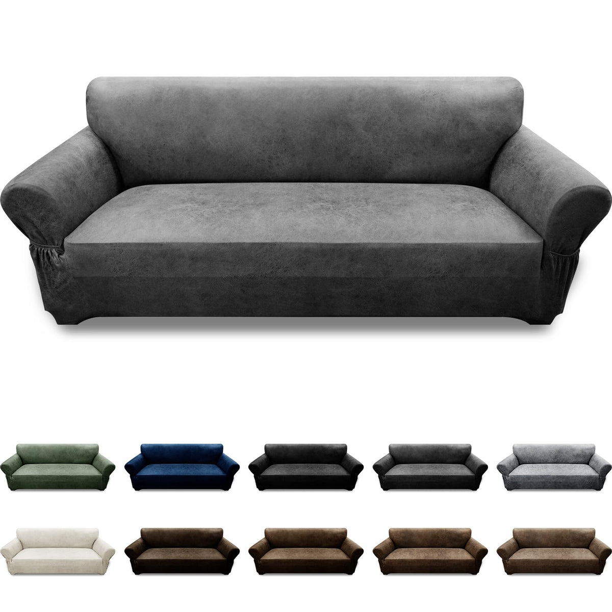 3-Pieces T Cushion Loveseat Slipcovers Leather Look Couch Cover Loveseat Covers for 2 Cushion Couch Furniture Protector Stretch Sofa Cover with 2 Individual T Cushion Seat Covers, Brown