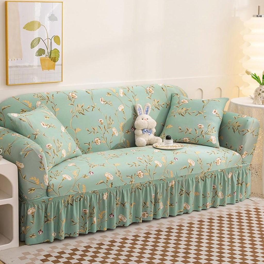 KAIJIE with Skirt 2-Seater Sofa Cover with Four Season Universal Polyester Fabric Jacquard Pattern Anti Slip and Anti pet Modern Furniture Protection Slipcover
