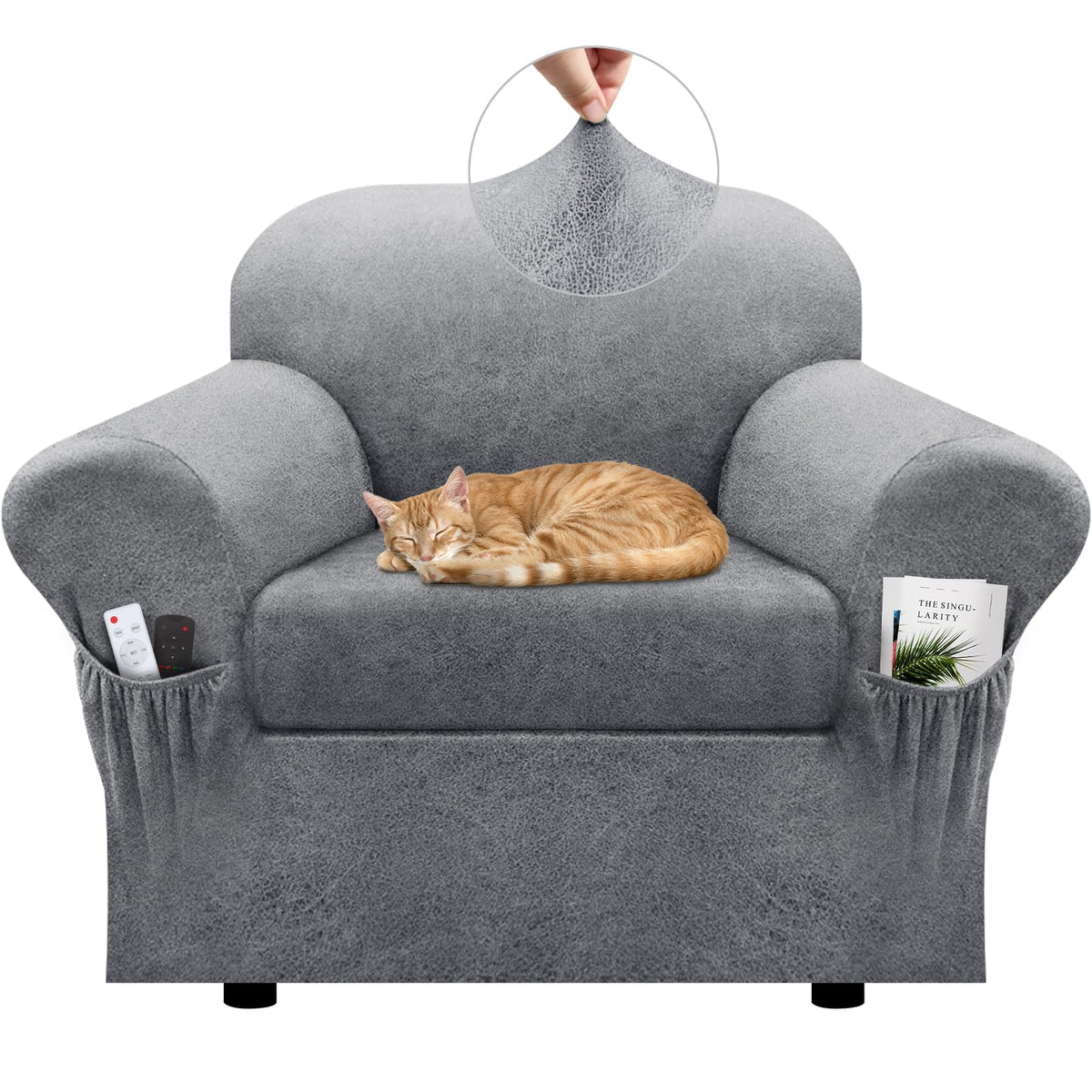 Loveseat Slipcover with Armrest Pockets 3-Piece Set, Stretch Faux Leather Love Seat Covers for 2-Cushion Couches(Fits 58-66") - Non-Slip, Machine Washable, Pet & Kid Friendly - Beige