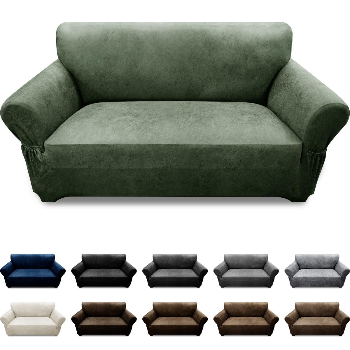 3-Pieces T Cushion Loveseat Slipcovers Leather Look Couch Cover Loveseat Covers for 2 Cushion Couch Furniture Protector Stretch Sofa Cover with 2 Individual T Cushion Seat Covers, Brown