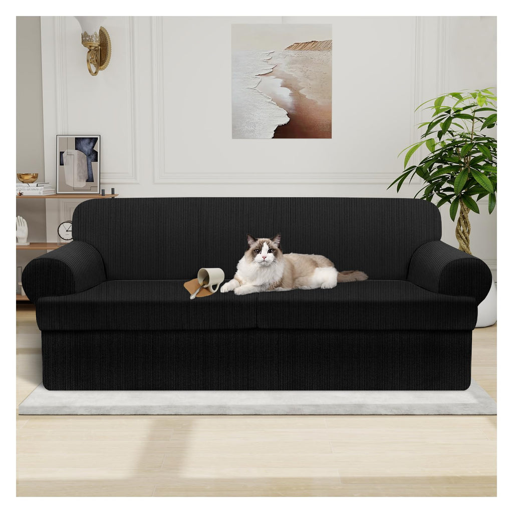 100% WaterproofLoveseat Cover 3-Piece Set Striped Loveseat Slipcovers for 2 Cushion Couch Sofa Covers with TPU Leakproof Bottom Stretch Couch Protector Pet Proof - Loveseat, Navy