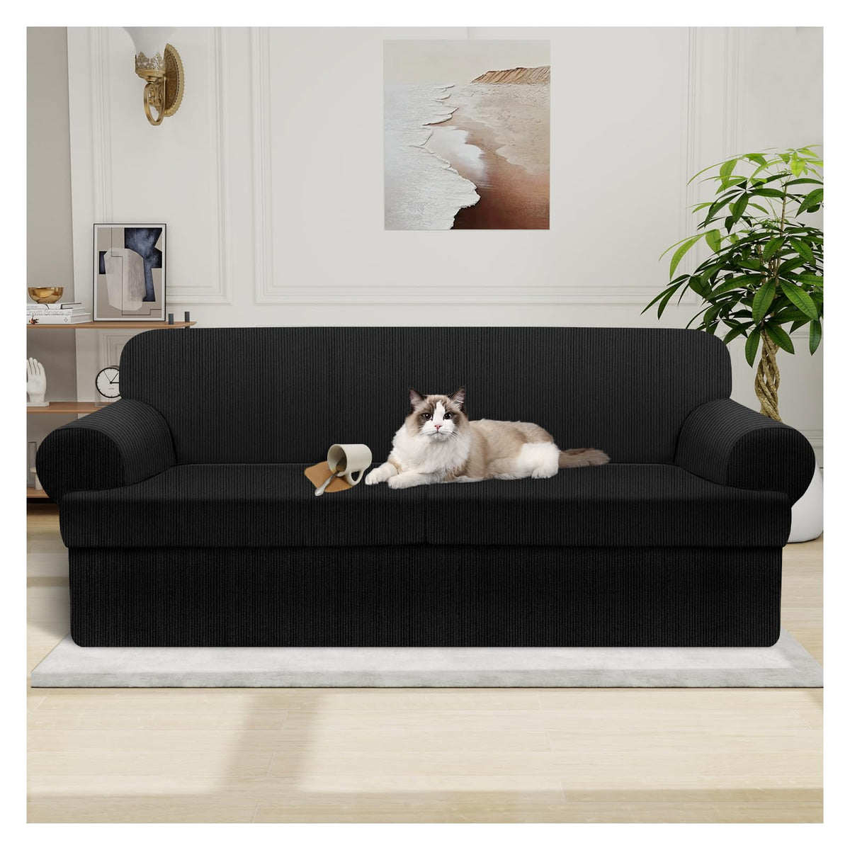 100% WaterproofLoveseat Cover 3-Piece Set Striped Loveseat Slipcovers for 2 Cushion Couch Sofa Covers with TPU Leakproof Bottom Stretch Couch Protector Pet Proof - Loveseat, Navy