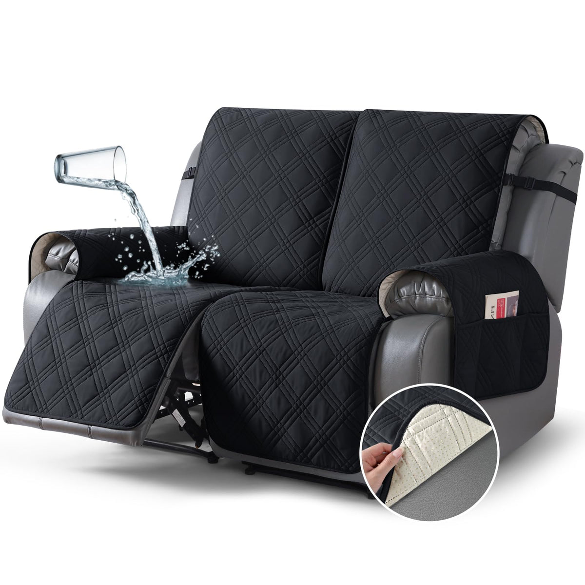 TAOCOCO 100% Waterproof Oversized Loveseat Recliner Cover, Non Slip Split Couch Covers for Reclining Loveseat with Elastic Straps for Kids Pets(Oversized 2 Seater, Chocolate)
