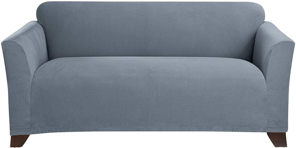 SureFit Form Fit Stretch Morgan Loveseat Slipcover - One Piece Polyester/Spandex Elastic Slipcover, Machine Washable (Loveseat Box Cushion, Ivory Color)