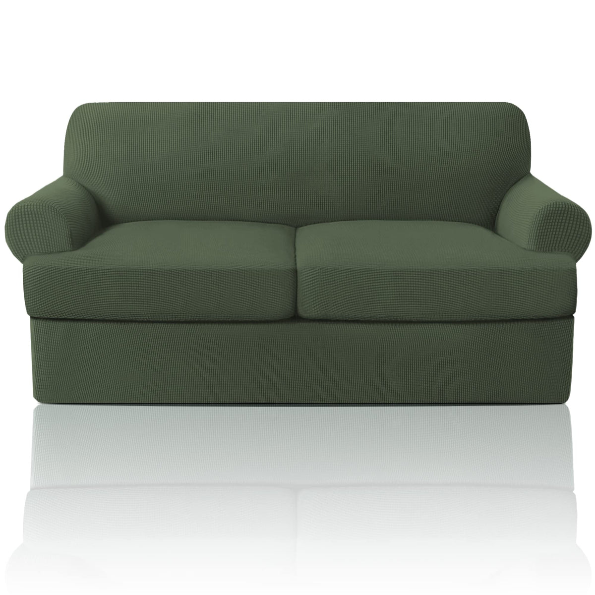 PrinceDeco T Cushion Loveseat Slipcover - 3 Pieces Sofa Cover for 2 Cushion Couch with 2 Individual T Shape Seat Covers Width Up to 76 Inch - Stretch, Machine Washable, Porcelain
