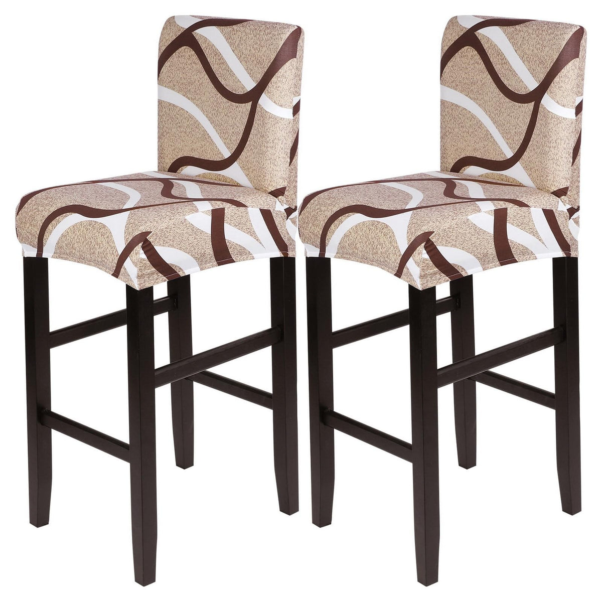 SearchI Bar Stool Covers Set of 4, Stretch Washable Barstool Seat Covers, Counter Height Chair Covers for Kitchen Dining Room Cafe (Beige Linen-Look Print)