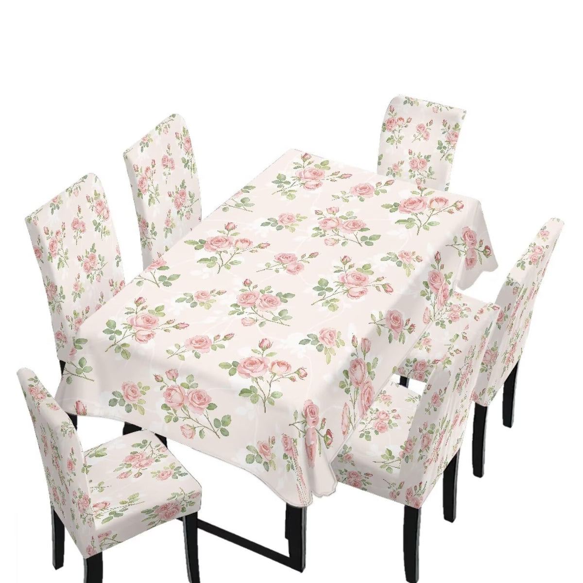Light Grey 7 Pcs Tablecloth and Chair Covers Set Removable Chair Covers Set of 6 with Table Cover for Dining Room Washable Furniture Protector for Family Gathering Potluck