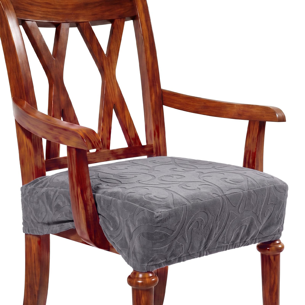 Havawish Extra Wide Dining Chair Seat Covers, Beige White, Velvet, 6 Pcs
