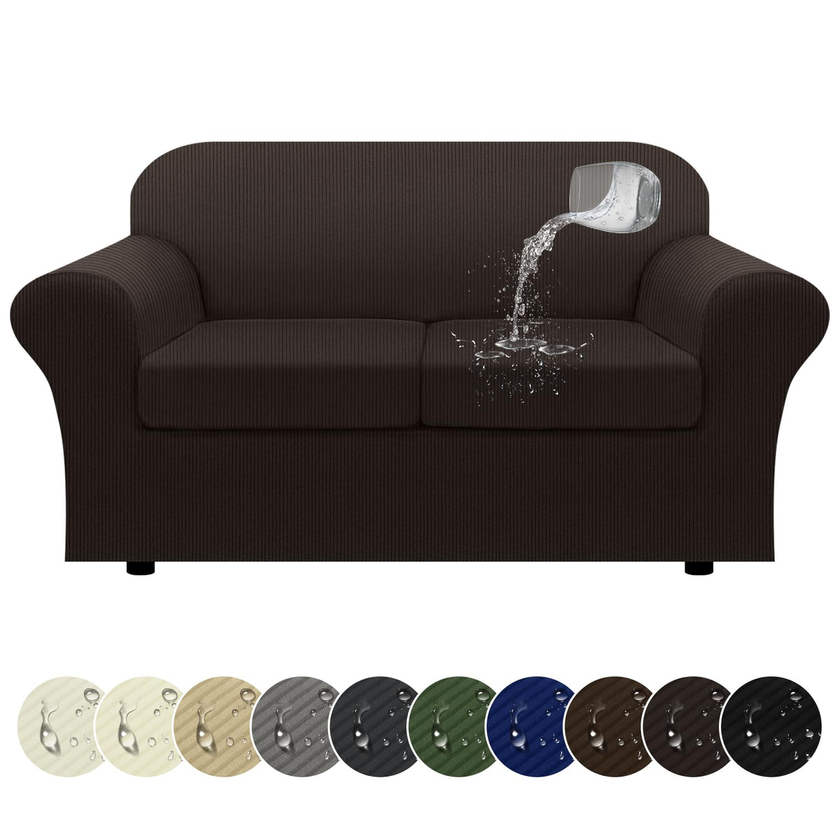 100% WaterproofLoveseat Cover 3-Piece Set Striped Loveseat Slipcovers for 2 Cushion Couch Sofa Covers with TPU Leakproof Bottom Stretch Couch Protector Pet Proof - Loveseat, Navy