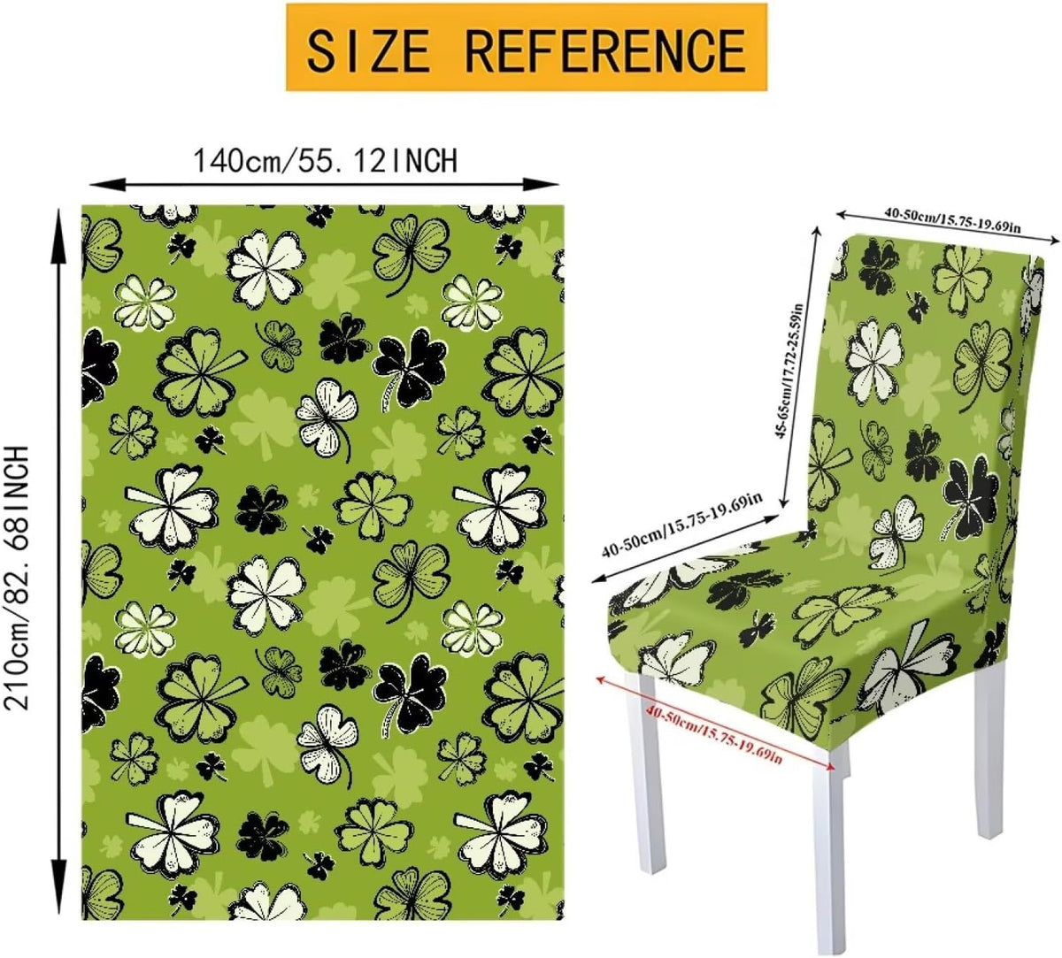 ZDCUSTOM St Patricks Day Table Cloth and Chair Cover Set of 4 Light Green Tablecloths Rectangular Clover Chair Covers for Dining Chairs Stain Resistant Decoration