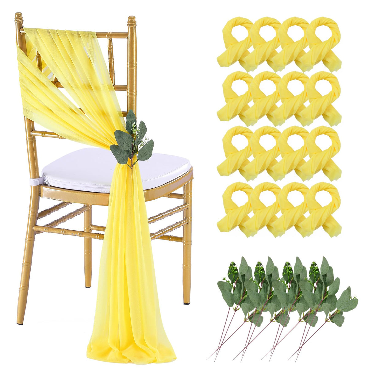 QueenDream White Chair Sashes Wedding Aisle Decorations: 24 Packs 8ft Long Draping Fabric Sheer Church Chair Cover Bulk for Party Banquet