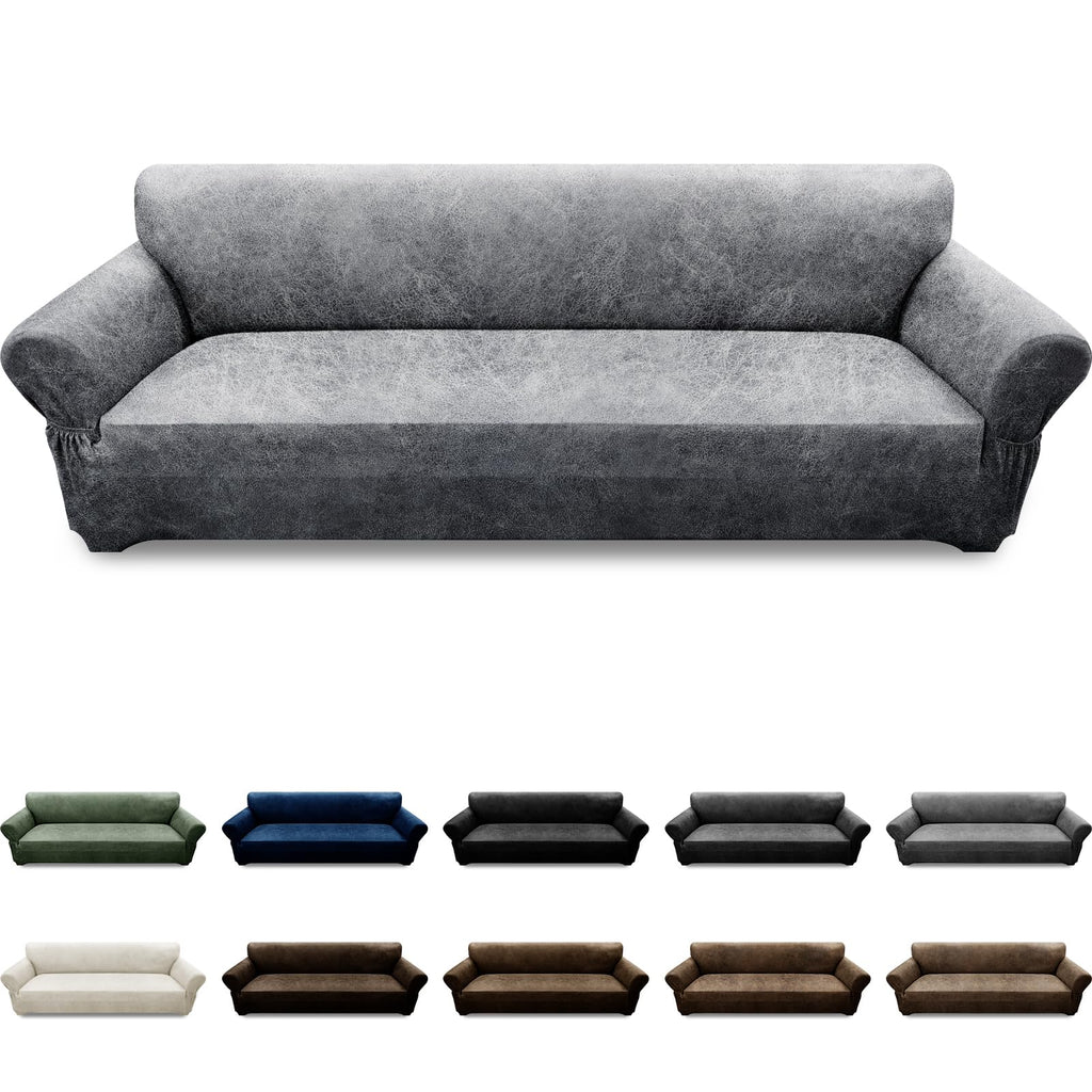 3-Pieces T Cushion Loveseat Slipcovers Leather Look Couch Cover Loveseat Covers for 2 Cushion Couch Furniture Protector Stretch Sofa Cover with 2 Individual T Cushion Seat Covers, Brown