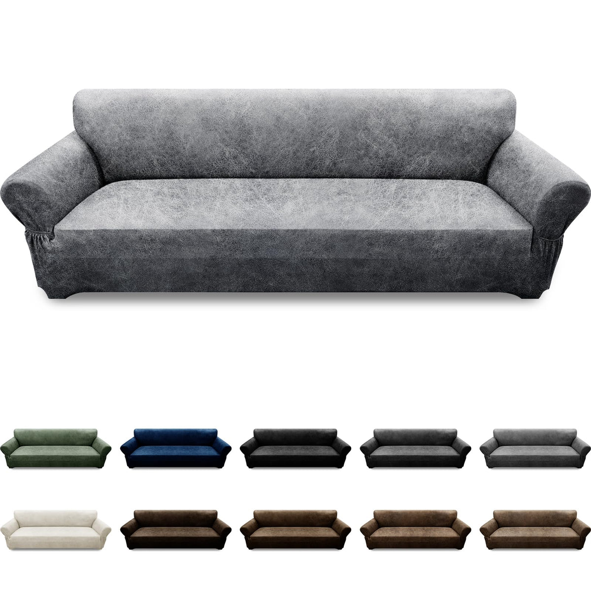 3-Pieces T Cushion Loveseat Slipcovers Leather Look Couch Cover Loveseat Covers for 2 Cushion Couch Furniture Protector Stretch Sofa Cover with 2 Individual T Cushion Seat Covers, Brown