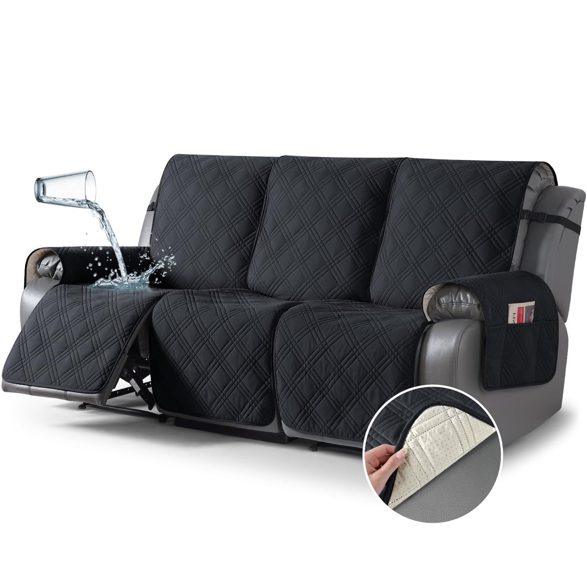 TAOCOCO 100% Waterproof Oversized Loveseat Recliner Cover, Non Slip Split Couch Covers for Reclining Loveseat with Elastic Straps for Kids Pets(Oversized 2 Seater, Chocolate)