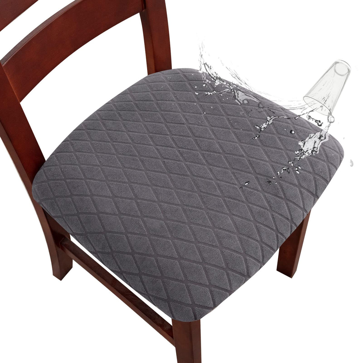 Genina Waterproof Seat Covers for Dining Room Chairs, Stretch Chair Seat Covers Removable Washable Dinning Room Kitchen Chair Cushion Slipcovers (Leaves-Taupe, 4 PCS)
