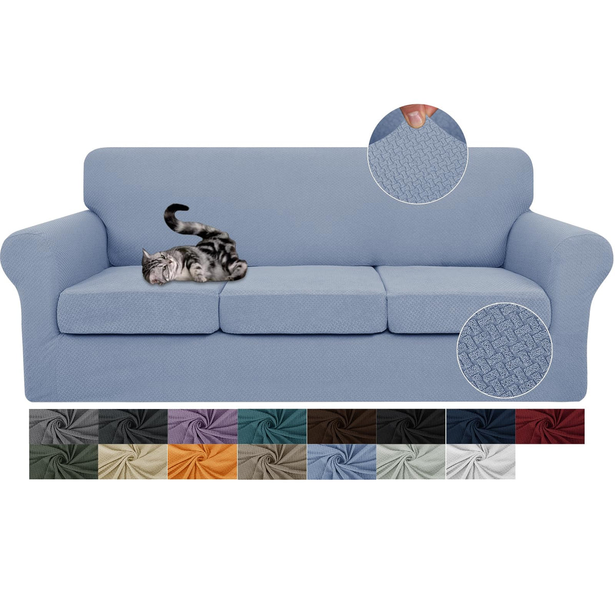 JIVINER 3 Pieces Stretch Couch Covers for 2 Cushion Couch Fitted Thick Loveseat Sofa Slipcover with 2 Seat Cushion Covers for Living Room Pet Dogs (Loveseat, Off White)