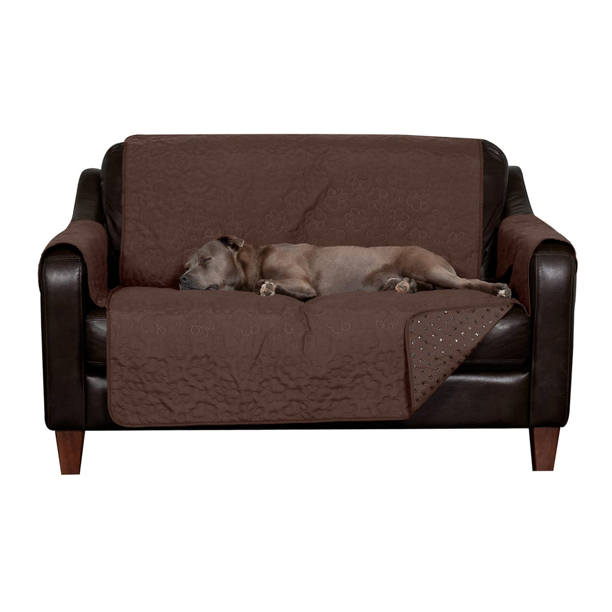Furhaven Waterproof & Non-Slip Loveseat Cover Protector for Dogs, Cats, & Children - Quilted Paw Print Living Room Furniture Cover - Espresso, Loveseat