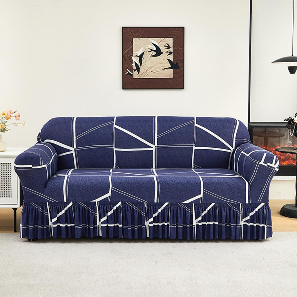 KAIJIE Super Stretch Sofa Slipcover–Non Slip Soft Couch Sofa Cover,Skirt Edge Design with Non Skid Foam and Elastic Bottoms for Crafted from Soft Polyester Printed Pattern（2-Person seat Couch Cover）