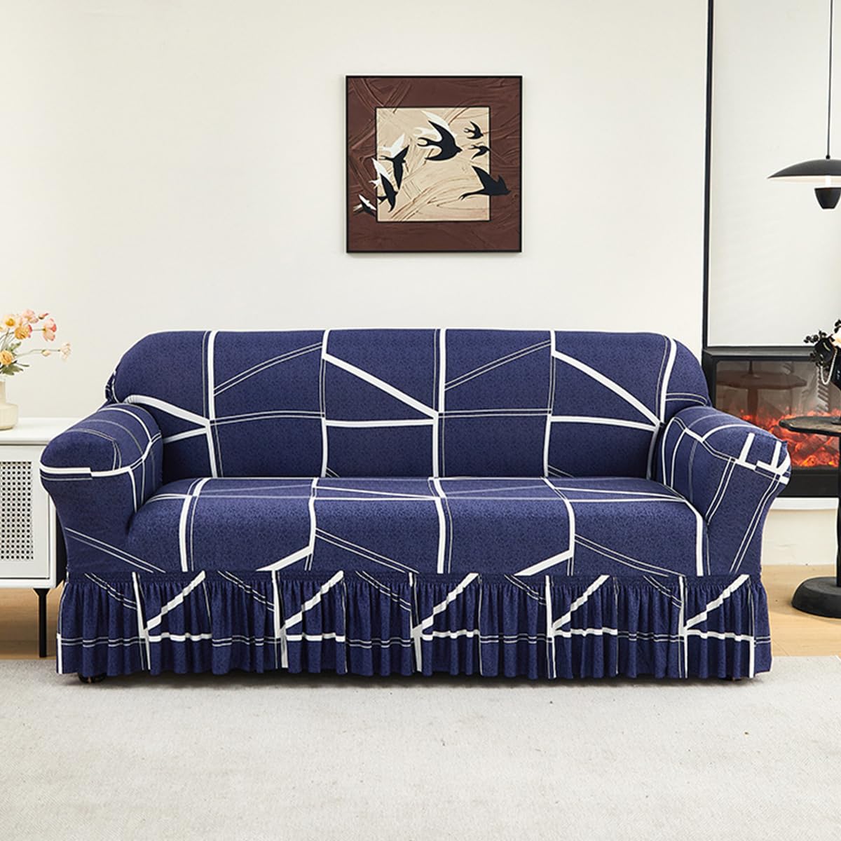 KAIJIE Super Stretch Sofa Slipcover–Non Slip Soft Couch Sofa Cover,Skirt Edge Design with Non Skid Foam and Elastic Bottoms for Crafted from Soft Polyester Printed Pattern（2-Person seat Couch Cover）