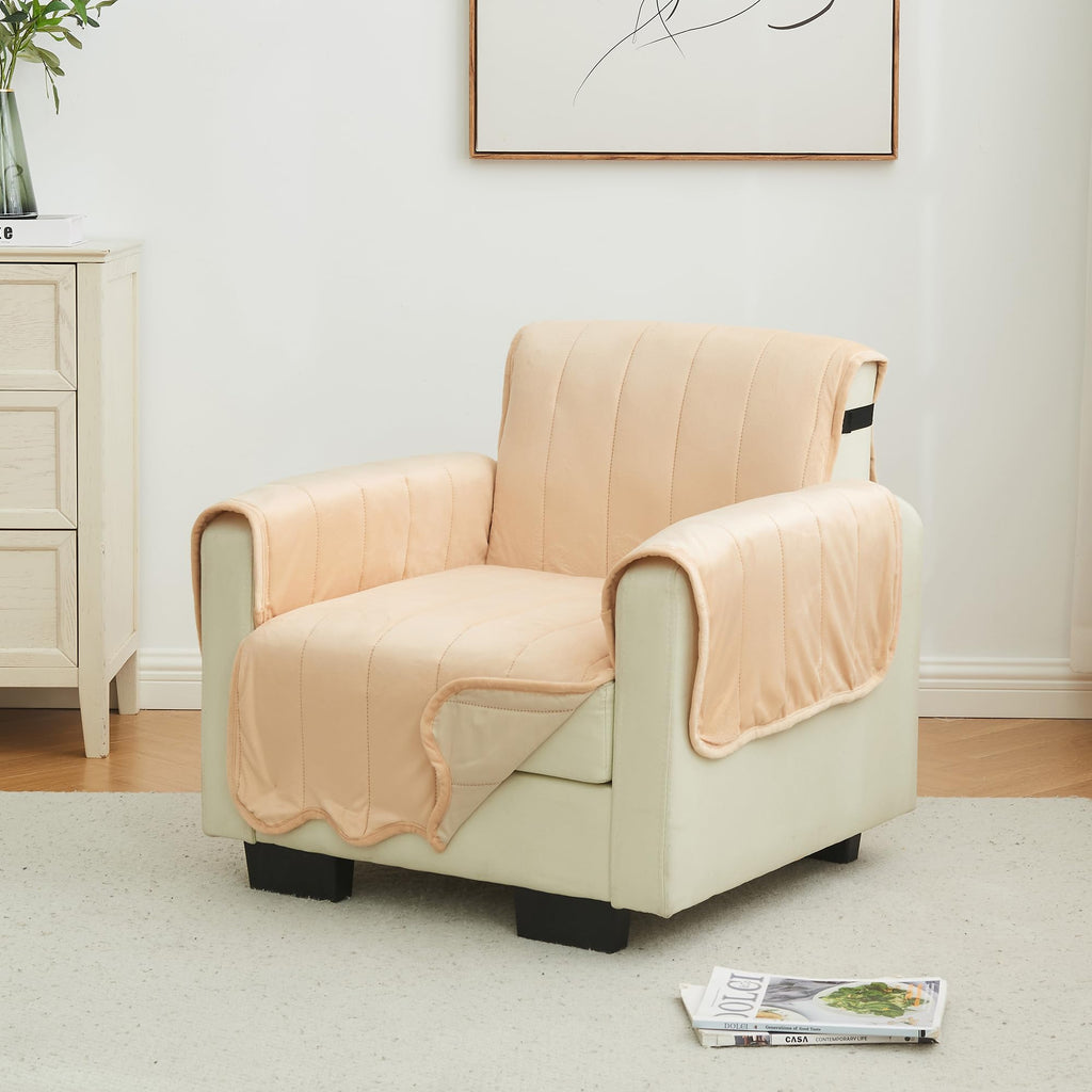 Great Bay Home Reversible Patchwork Loveseat Cover - Washable Slipcover Furniture Protector with Elastic Straps - Perfect for Kids & Pets - Box-Stitched Detail (Taupe)