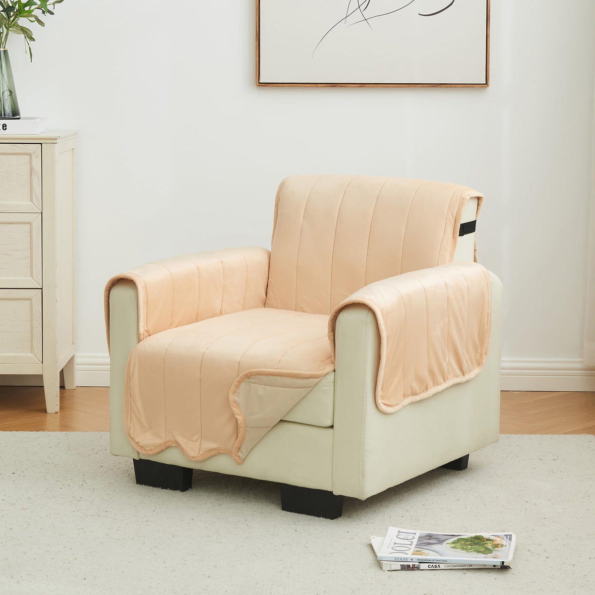 Great Bay Home Reversible Patchwork Loveseat Cover - Washable Slipcover Furniture Protector with Elastic Straps - Perfect for Kids & Pets - Box-Stitched Detail (Taupe)