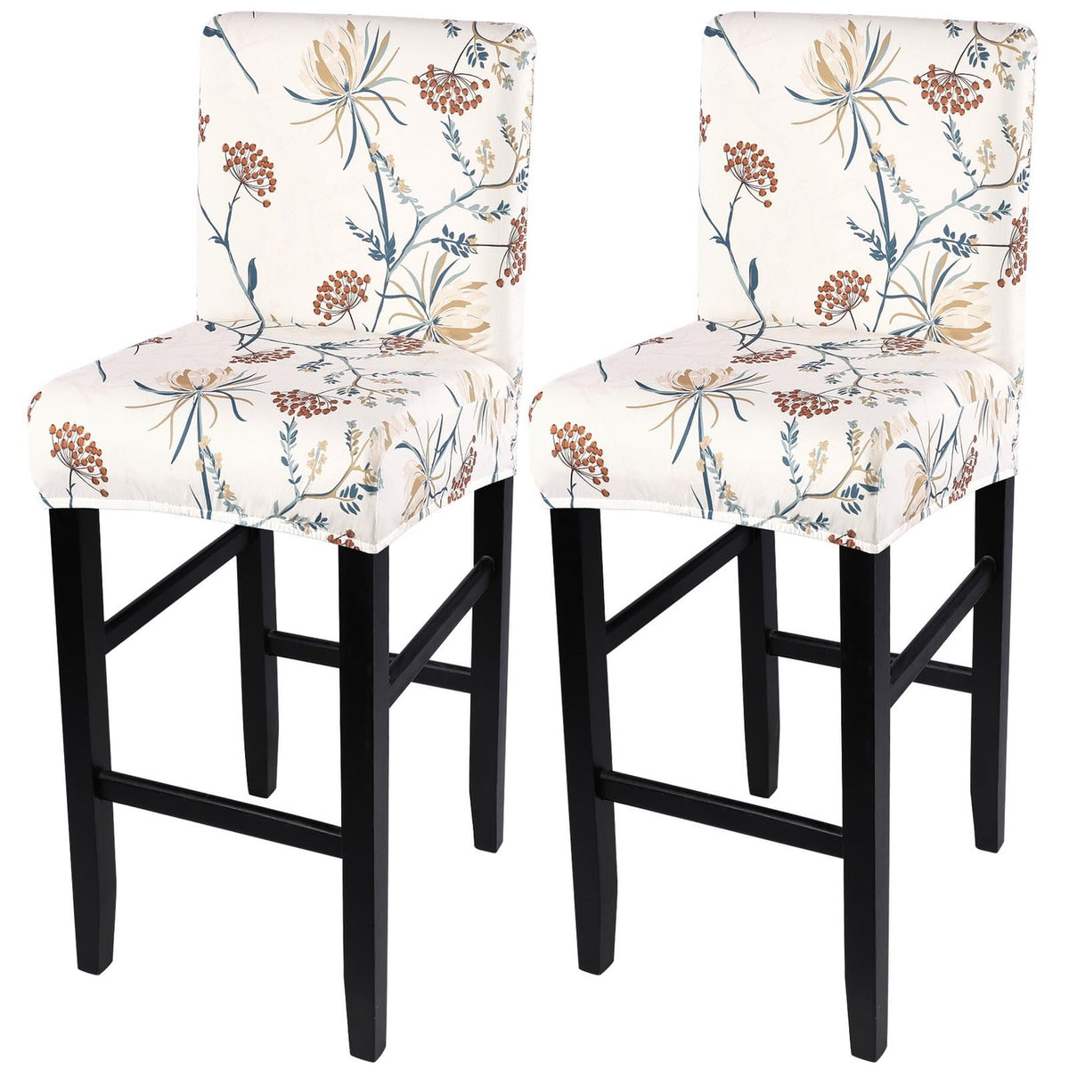 SearchI Bar Stool Covers Set of 4, Stretch Washable Barstool Seat Covers, Counter Height Chair Covers for Kitchen Dining Room Cafe (Beige Linen-Look Print)