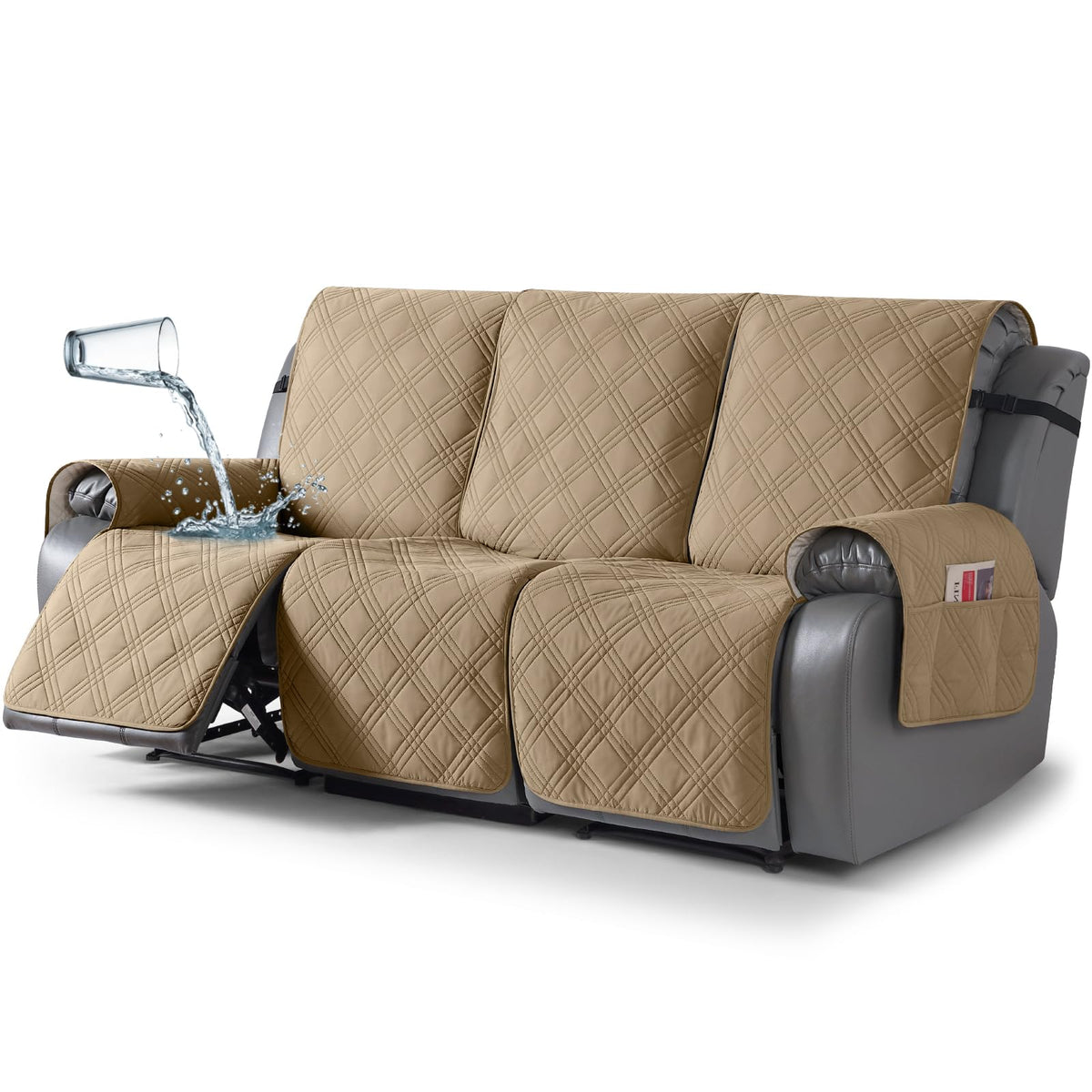 TAOCOCO 100% Waterproof Oversized Loveseat Recliner Cover, Non Slip Split Couch Covers for Reclining Loveseat with Elastic Straps for Kids Pets(Oversized 2 Seater, Chocolate)