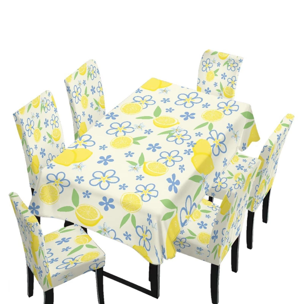 5 Pack Dining Room Chair Cover Set and Table Cloth Rectangle, Dust Proof Machine Washable Tablecloths Comfortable Chair Seat Slipcovers for Restaurant Decor, Abstract Fluid Marble