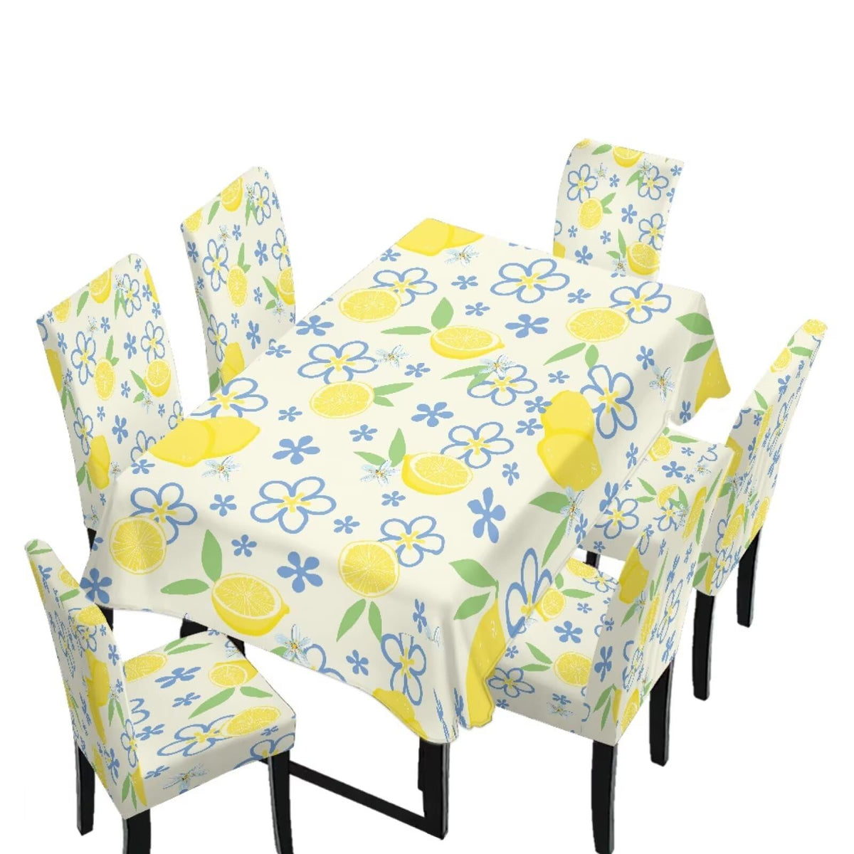 5 Pack Dining Room Chair Cover Set and Table Cloth Rectangle, Dust Proof Machine Washable Tablecloths Comfortable Chair Seat Slipcovers for Restaurant Decor, Abstract Fluid Marble