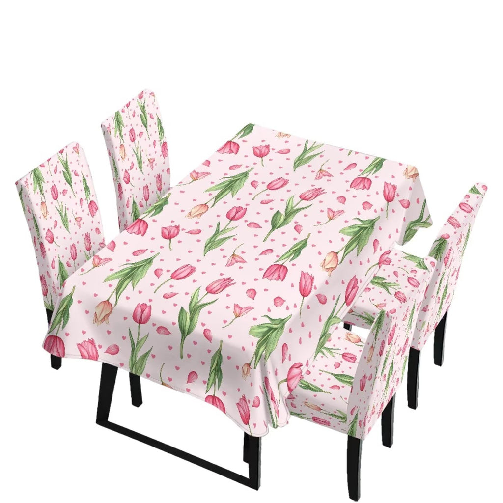 Dining Seat Slipcovers for Easter Decor Set of 7 Includes Tablecloths and Stretch Removable Dining Room Chair Covers Stain Resistant Table Protector, Easter Egg Love Heart Gnome Print