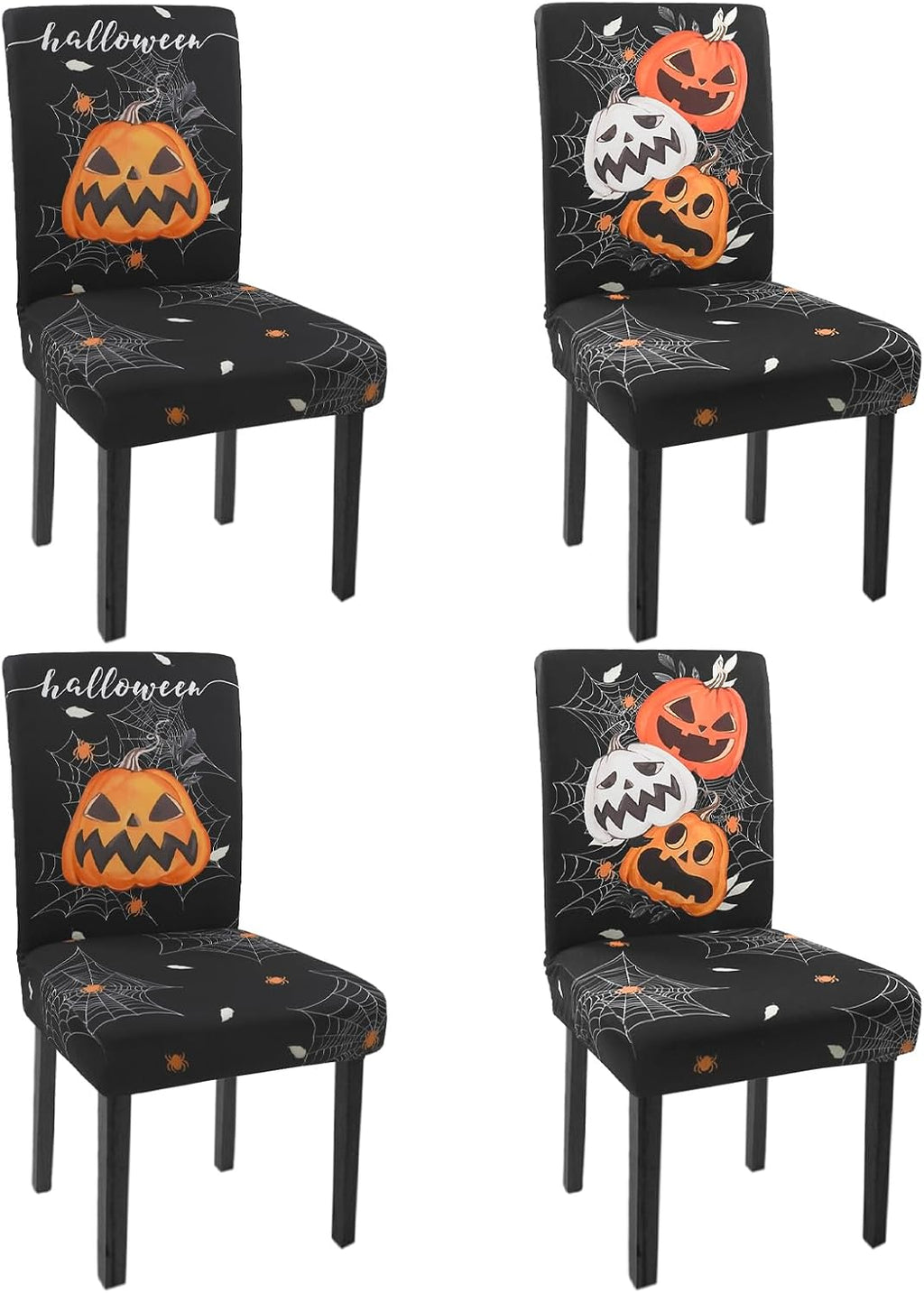 Halloween Chair Covers Set of 4 Pumpkin Ghost Spider Parsons Slipcovers