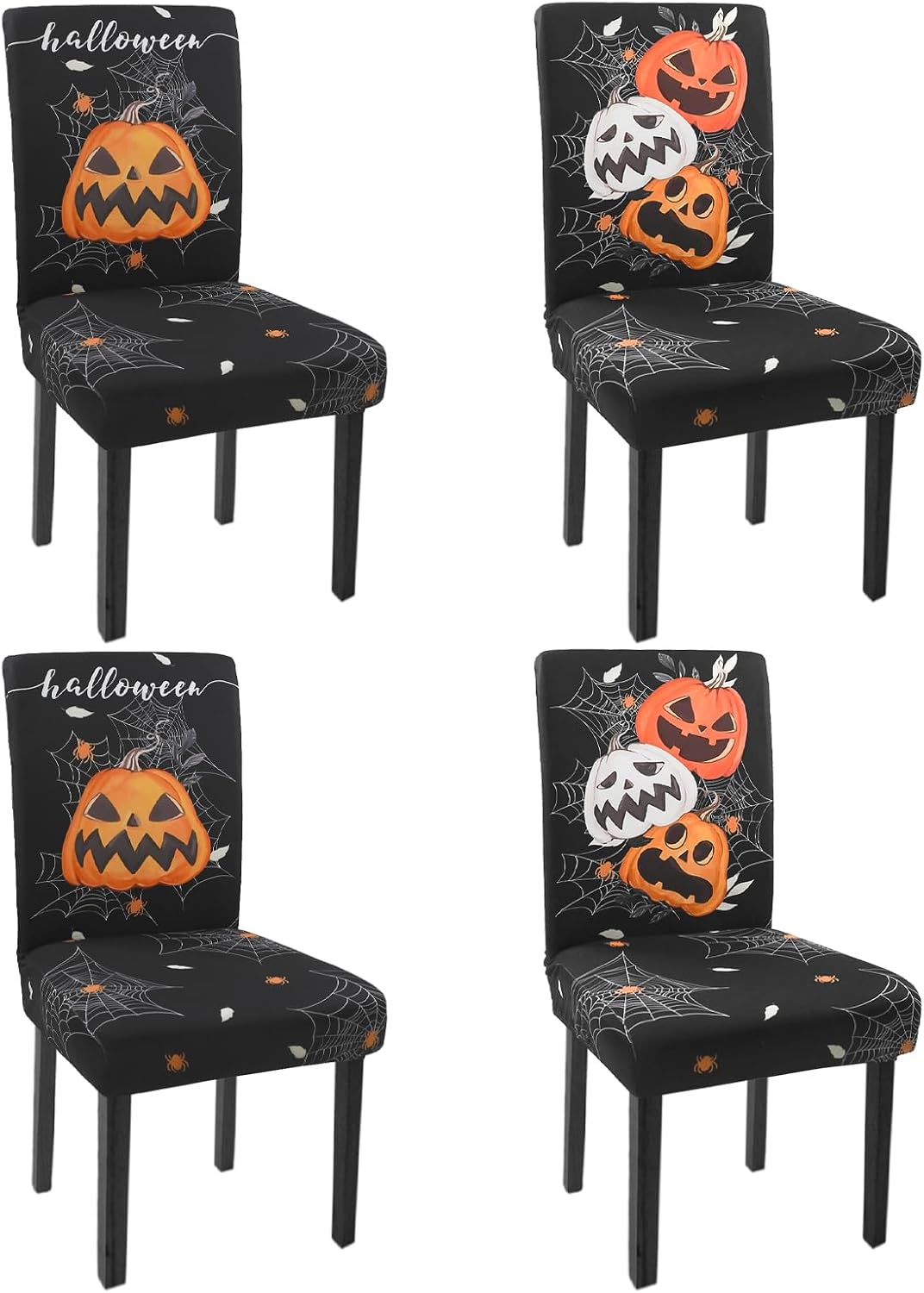Halloween Chair Covers Set of 4 Pumpkin Ghost Spider Parsons Slipcovers
