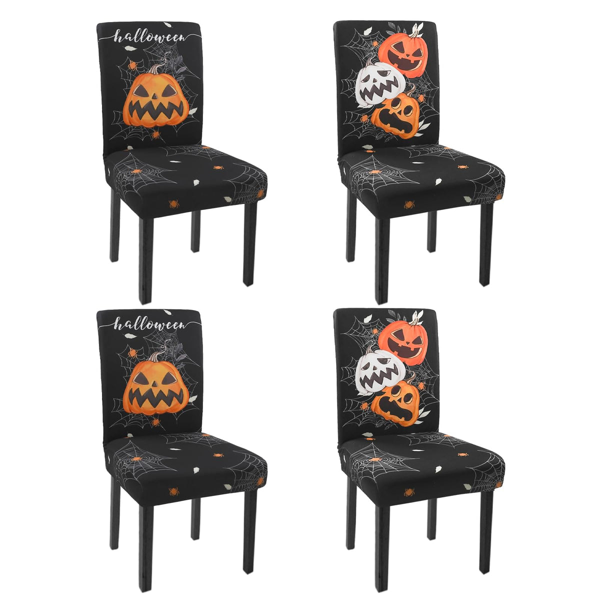 Halloween Chair Covers Set of 4 Pumpkin Ghost Spider Parsons Slipcovers