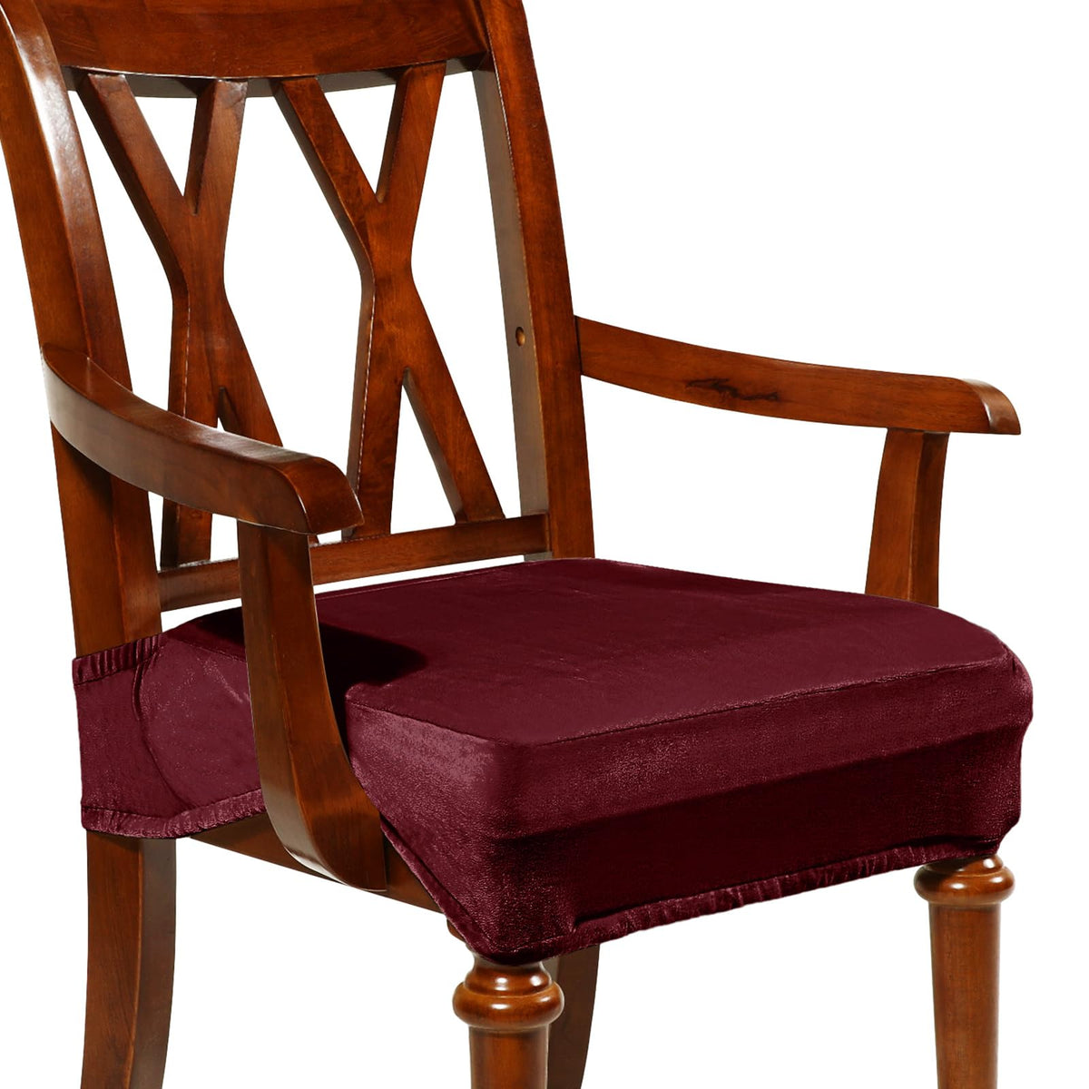 Havawish Extra Wide Dining Chair Seat Covers, Beige White, Velvet, 6 Pcs