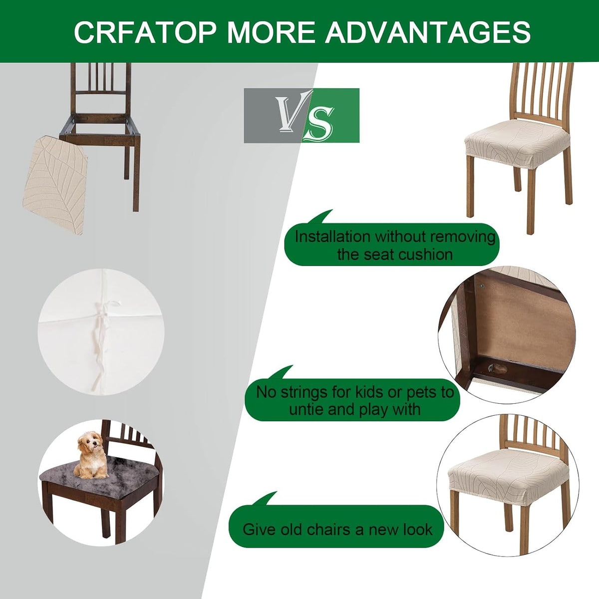 CRFATOP Dining Chair Seat Covers Set of 4 with Stretch Bench Slipcover,04