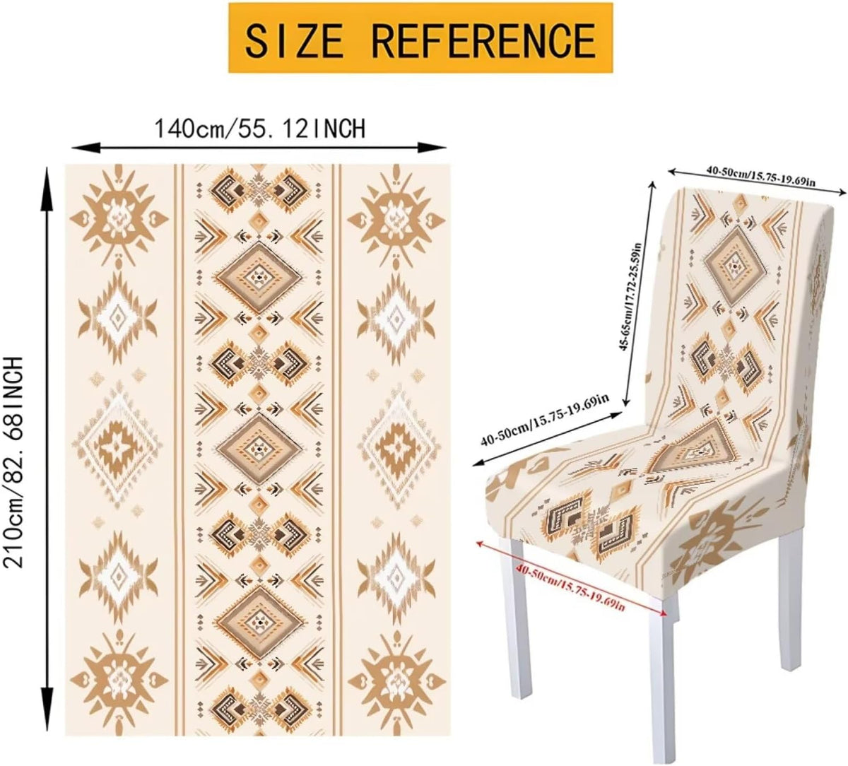 5 Pack Dining Table Cloth Rectangle 4 Seater Includes Kitchen Chair Covers, Stretch Seat Covers for Dining Chairs Anti-dust Washable Table Protector, Tribe Aztec Geometry Print