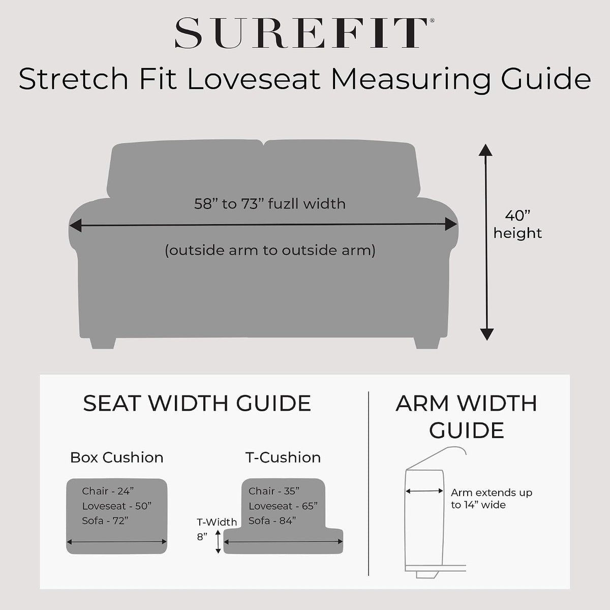 SureFit Form Fit Stretch Morgan Loveseat Slipcover - One Piece Polyester/Spandex Elastic Slipcover, Machine Washable (Loveseat Box Cushion, Ivory Color)