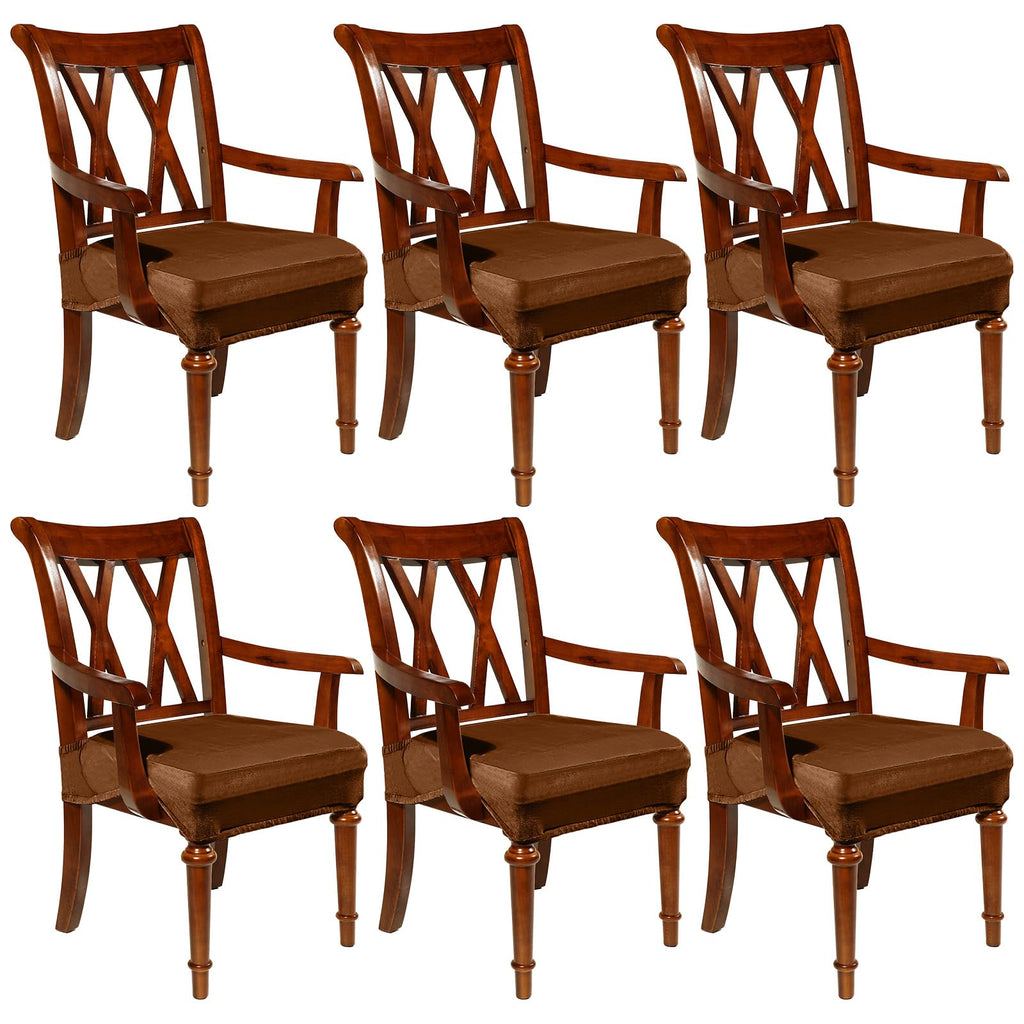 Havawish Extra Wide Dining Chair Seat Covers, Beige White, Velvet, 6 Pcs