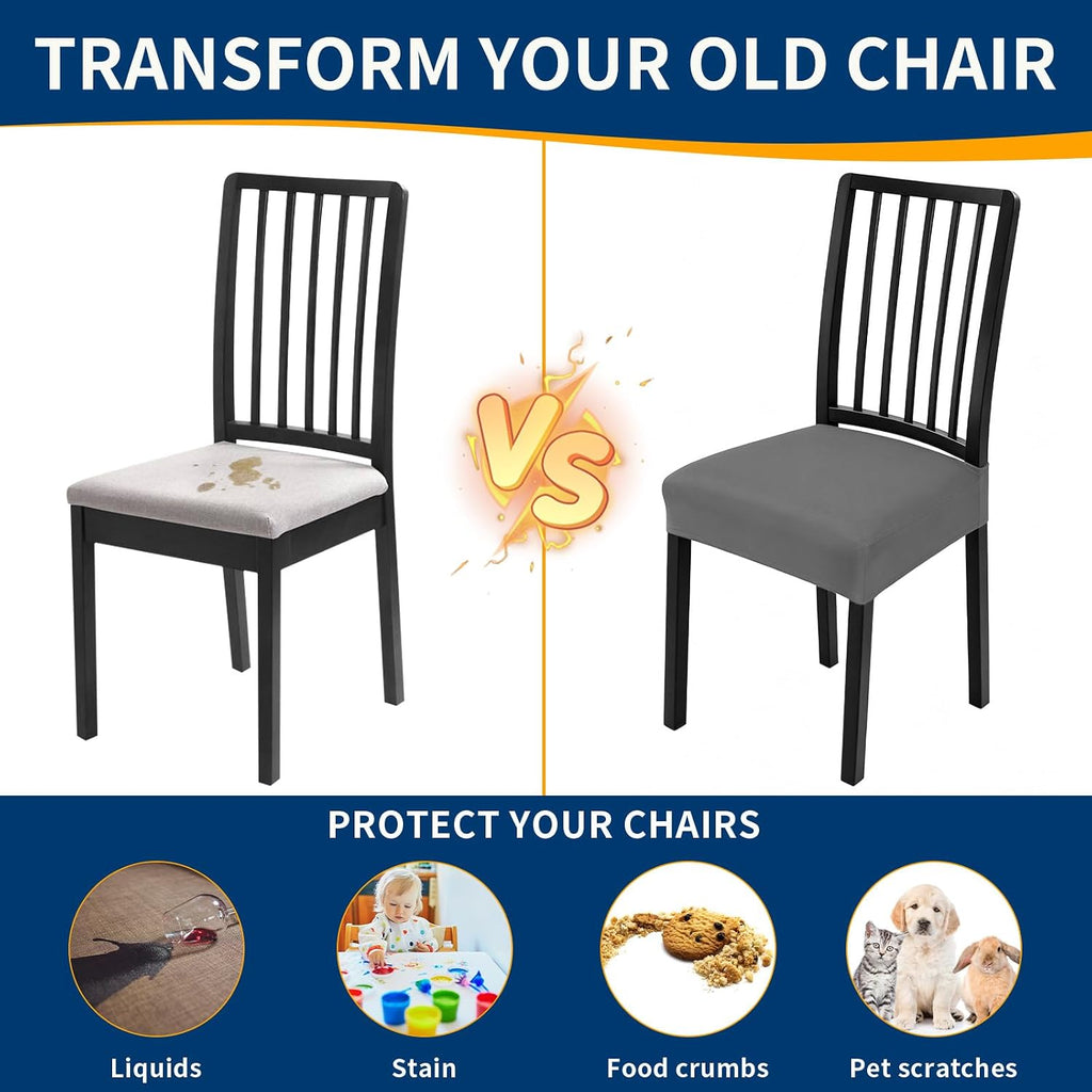 Dining Chair Seat Covers, Waterproof Dining Room Chair Seat Covers Set of 6, Removable Kitchen Seat Covers Chair Covers for Dining Chairs