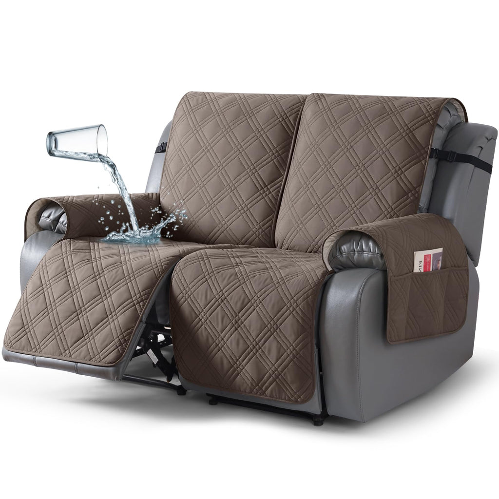 TAOCOCO 100% Waterproof Oversized Loveseat Recliner Cover, Non Slip Split Couch Covers for Reclining Loveseat with Elastic Straps for Kids Pets(Oversized 2 Seater, Chocolate)