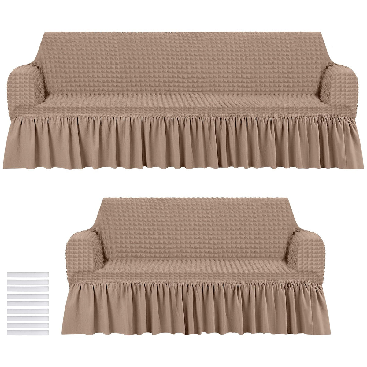 Fanfanwin 2 Pcs Sofa and Loveseat Slipcover Set with Skirt, Navy Blue
