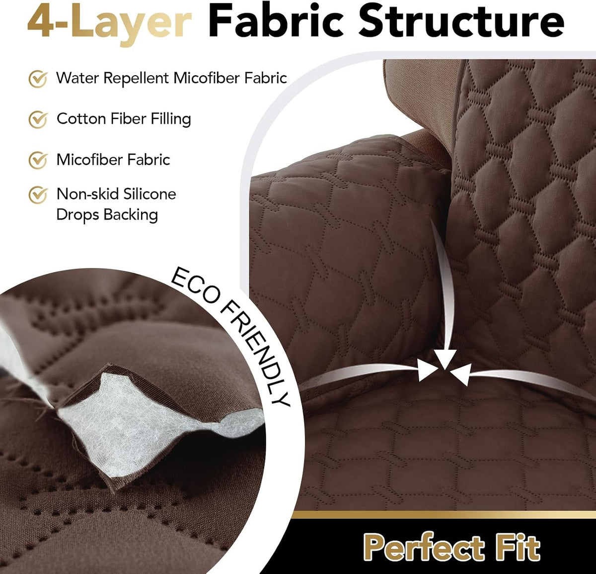 PrinceDeco Love Seat Couch Covers for Dogs Quilted Loveseat Cover Furniture Protector Non-Slip Rubber Backing Water Resistant for 2 Cushion Couch Seat Width to 48"(Loveseat, Brown)