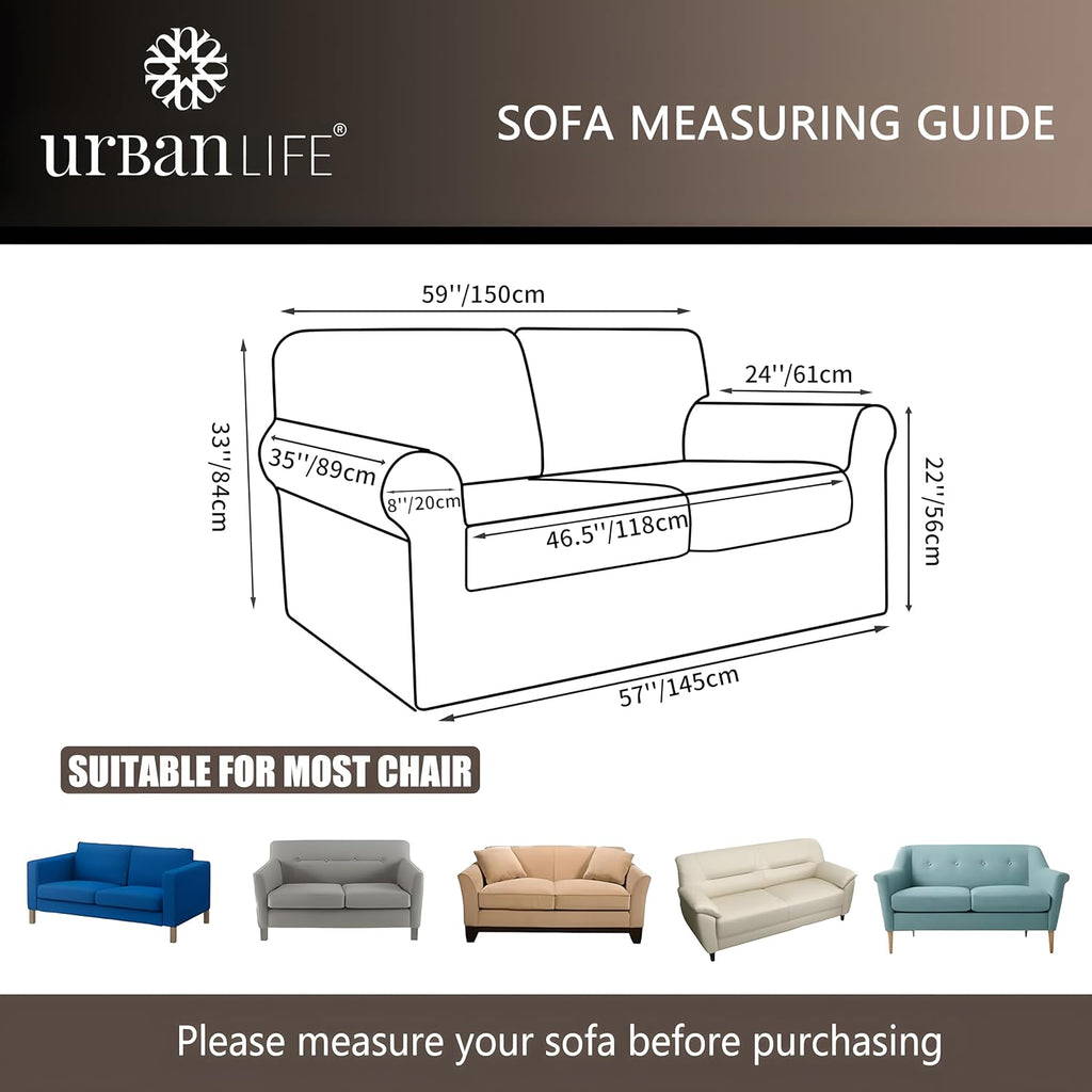 URBANLIFE 1-Piece Stretch Sofa Covers for 2 Cushion Couch, Dusk Blue Gray