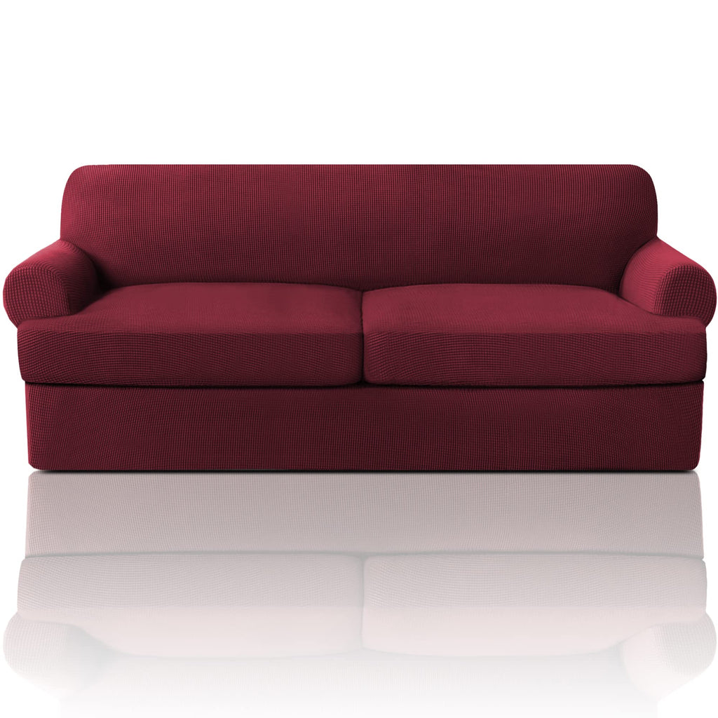 PrinceDeco T Cushion Loveseat Slipcover - 3 Pieces Sofa Cover for 2 Cushion Couch with 2 Individual T Shape Seat Covers Width Up to 76 Inch - Stretch, Machine Washable, Porcelain