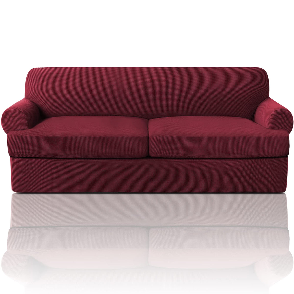 PrinceDeco T Cushion Loveseat Slipcover - 3 Pieces Sofa Cover for 2 Cushion Couch with 2 Individual T Shape Seat Covers Width Up to 76 Inch - Stretch, Machine Washable, Porcelain