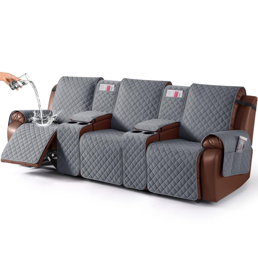 KinCam 100% Waterproof Loveseat Recliner Cover with Console, Khaki