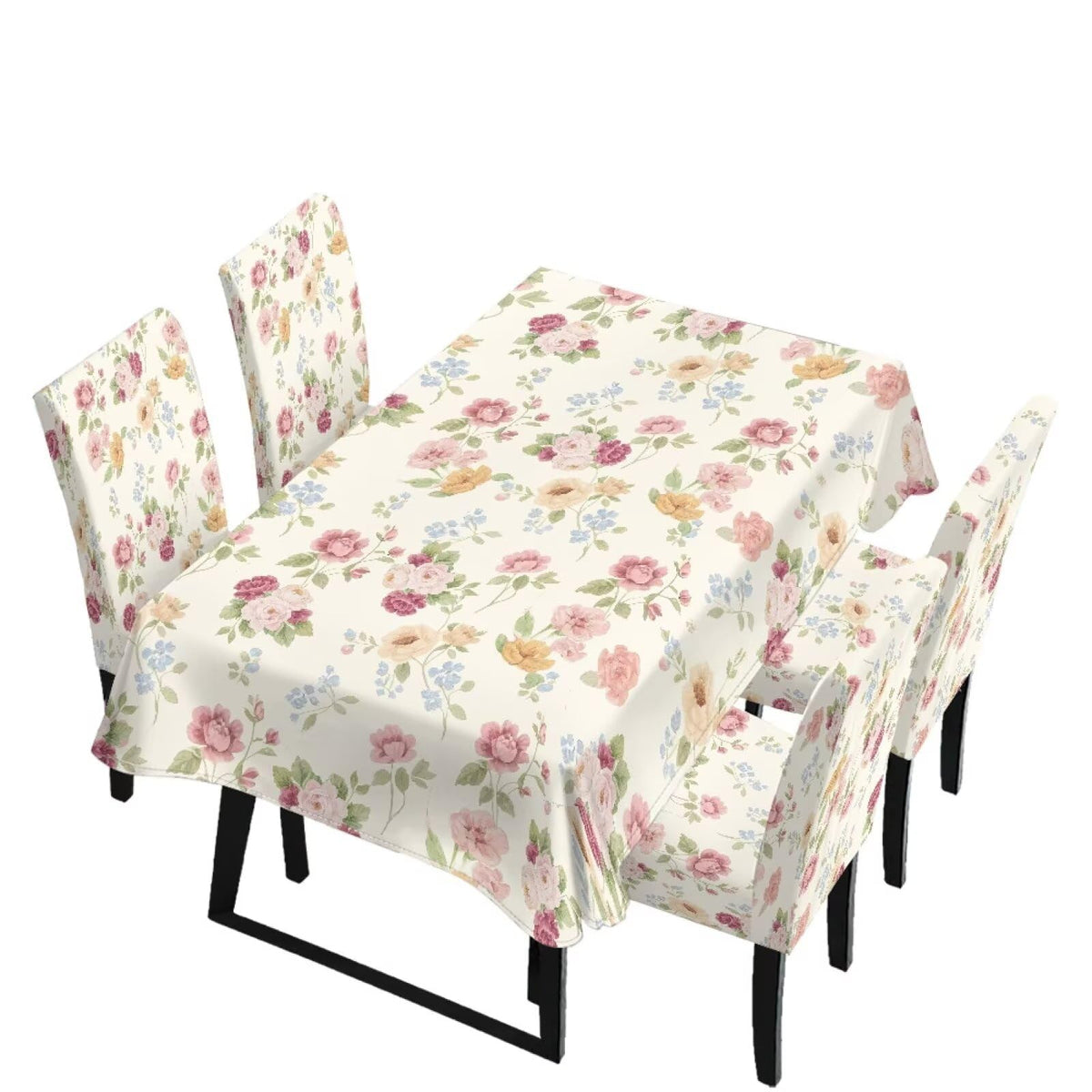 Light Grey 7 Pcs Tablecloth and Chair Covers Set Removable Chair Covers Set of 6 with Table Cover for Dining Room Washable Furniture Protector for Family Gathering Potluck