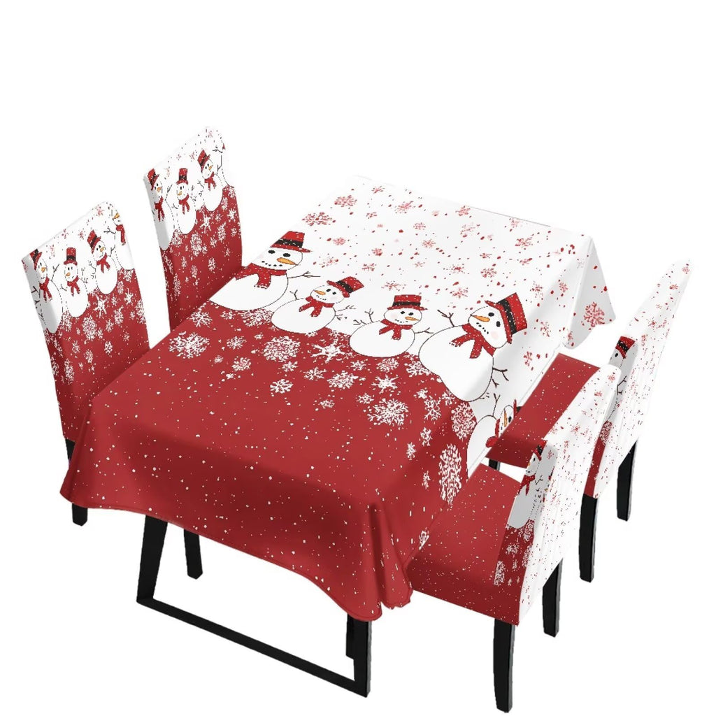 Fitted Tablecloth with Chair Covers Set,Christmas Candle Washable Dining Room Chair Covers Set of 4/6 with Farmhouse Table Cover for Home Hotel Restaurant, 5pcs/7pcs